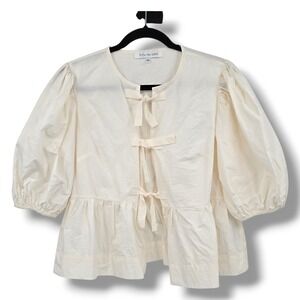 Sofie the Label Peplum Top Womens Medium Ivory Bow Tie Balloon Sleeve‎ Blouse